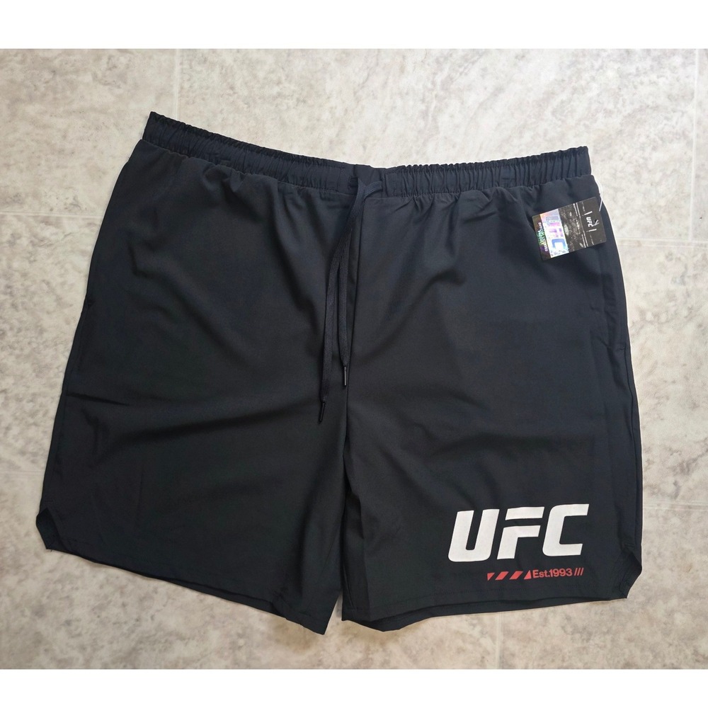 UFC Mens 2XL Black Performance Training MMA Shorts Est 1993 Graphic Logo NWT